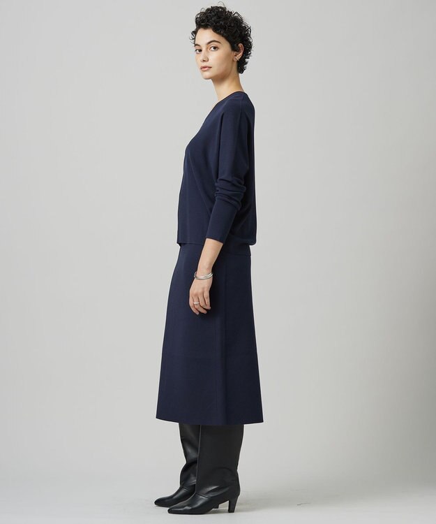 ICB 【洗える】 クロスコンビ ニットスカート ネイビー系