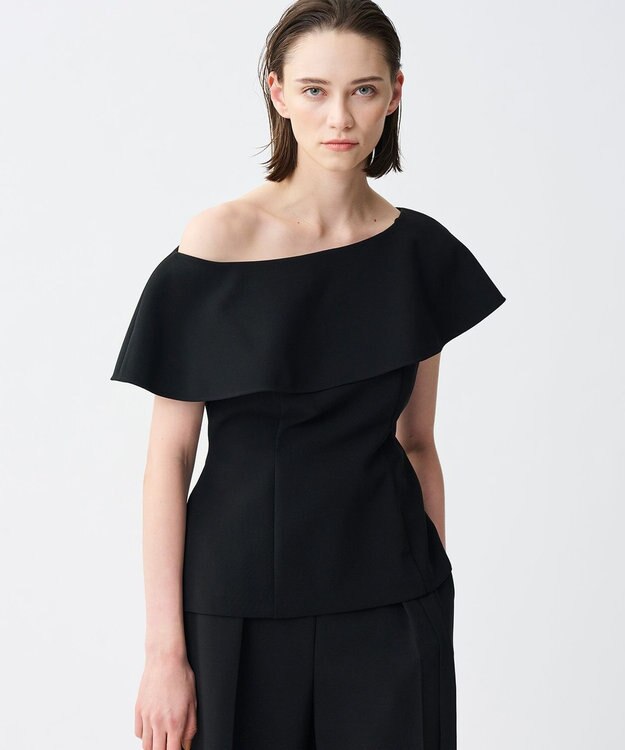 uncrave プルーフダブルクロス ラッフルブラウス ブラック