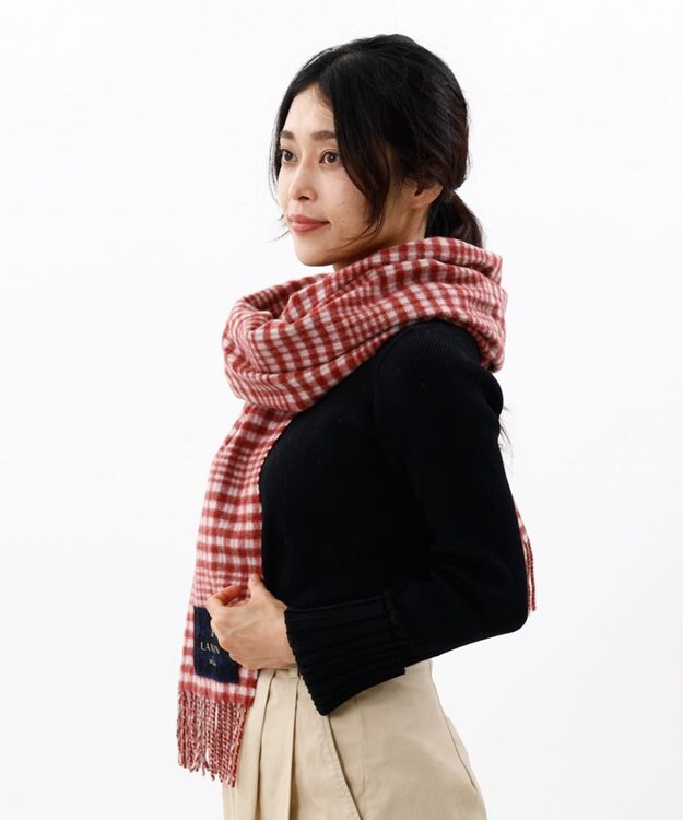 AURORA 【 LANVIN en Bleu （ランバン オン ブルー）】チェックウールストール ワイン