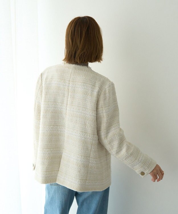 YECCA VECCA ノーカラーツイードジャケット Ivory