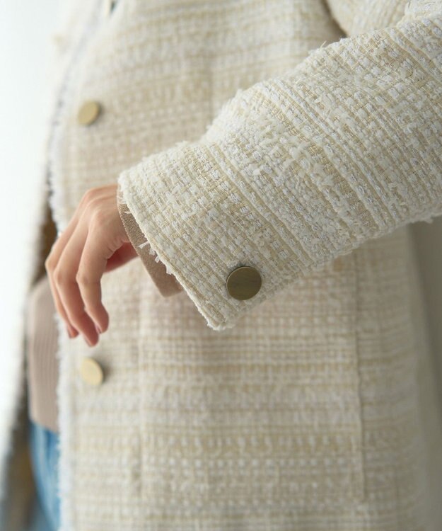 YECCA VECCA ノーカラーツイードジャケット Ivory