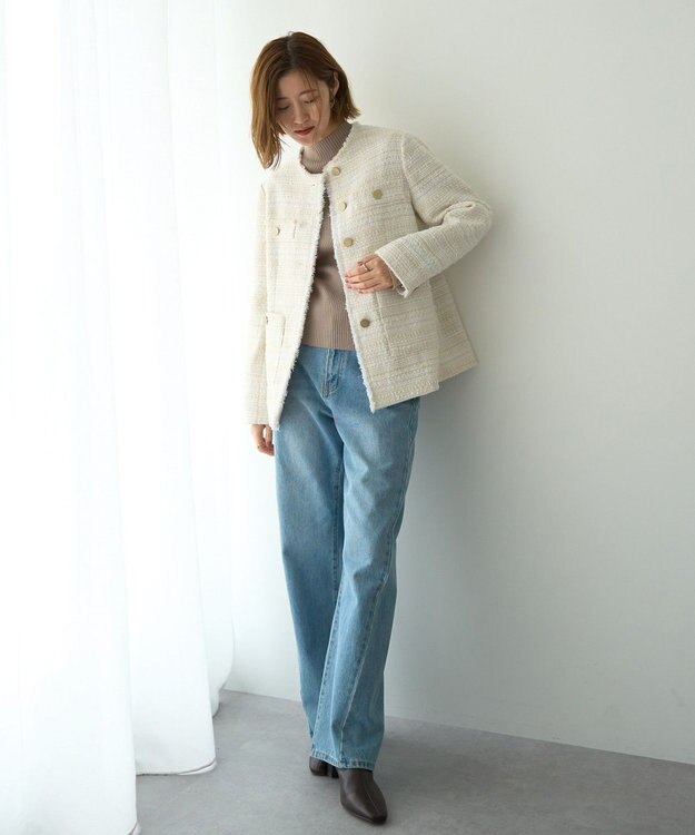 YECCA VECCA ノーカラーツイードジャケット Ivory