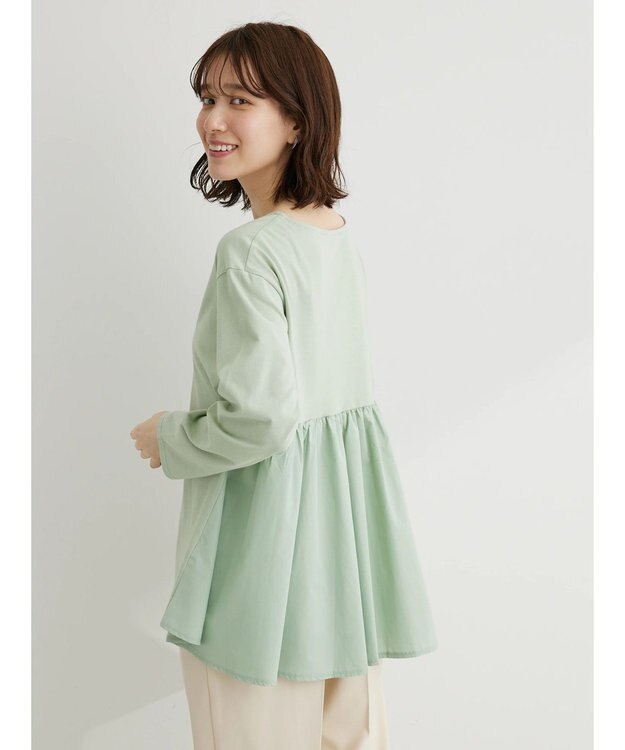 Green Parks バックギャザー布帛切替プルオーバー Green