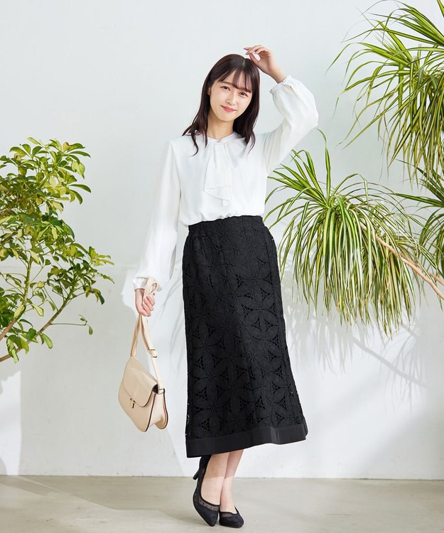 Tiaclasse L 【洗える】花柄レースマーメイドスカート ブラック