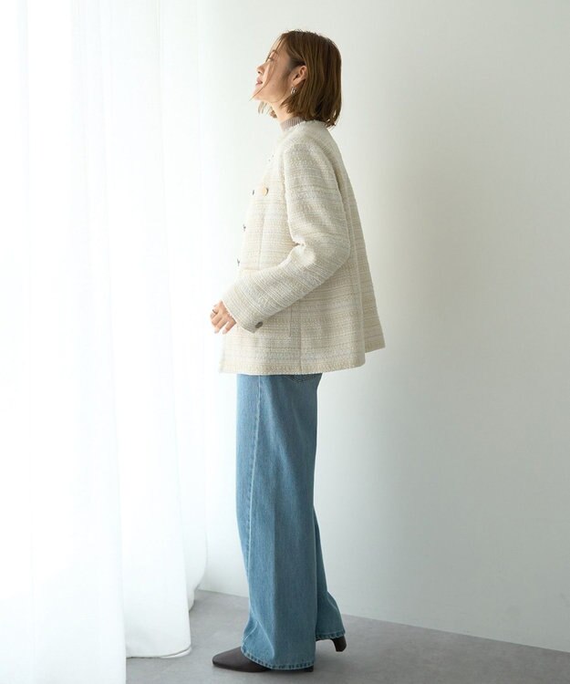YECCA VECCA ノーカラーツイードジャケット Ivory
