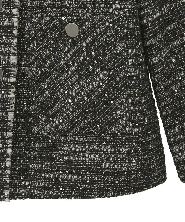 YECCA VECCA ノーカラーツイードジャケット Black