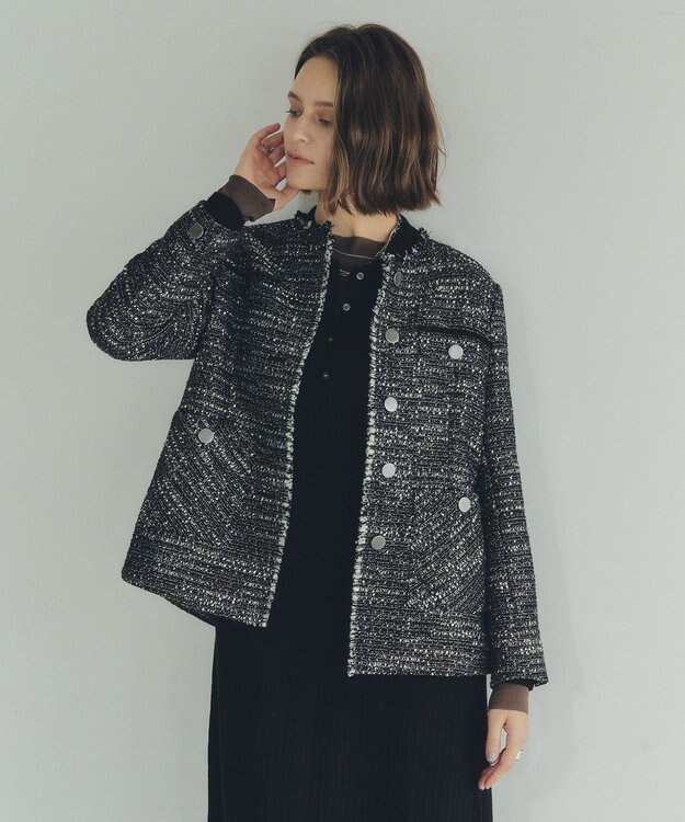 YECCA VECCA ノーカラーツイードジャケット Black
