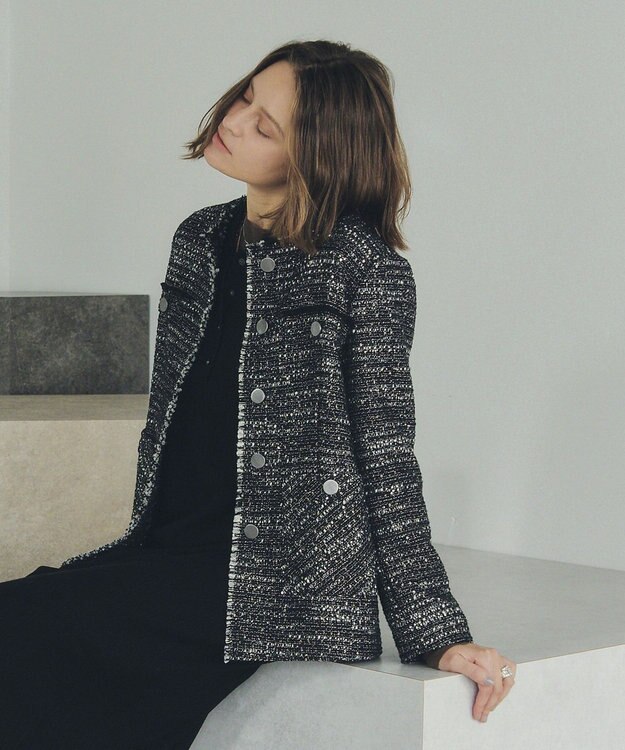 YECCA VECCA ノーカラーツイードジャケット Black