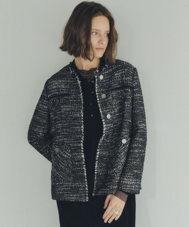 YECCA VECCA ノーカラーツイードジャケット Black