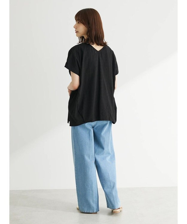 Green Parks インド綿　ＳＥＴ２点　マルチ刺繍ブラウス＋タンク Black