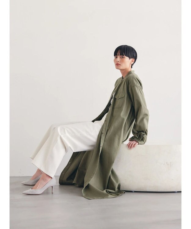 AMERICAN HOLIC ツイルＷポケットＡラインワンピース Khaki