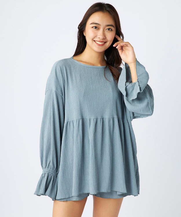 OP／FILA 【Ocean Pacific】ティアードトップス＋ショートパンツ付き 4点セット ブルー