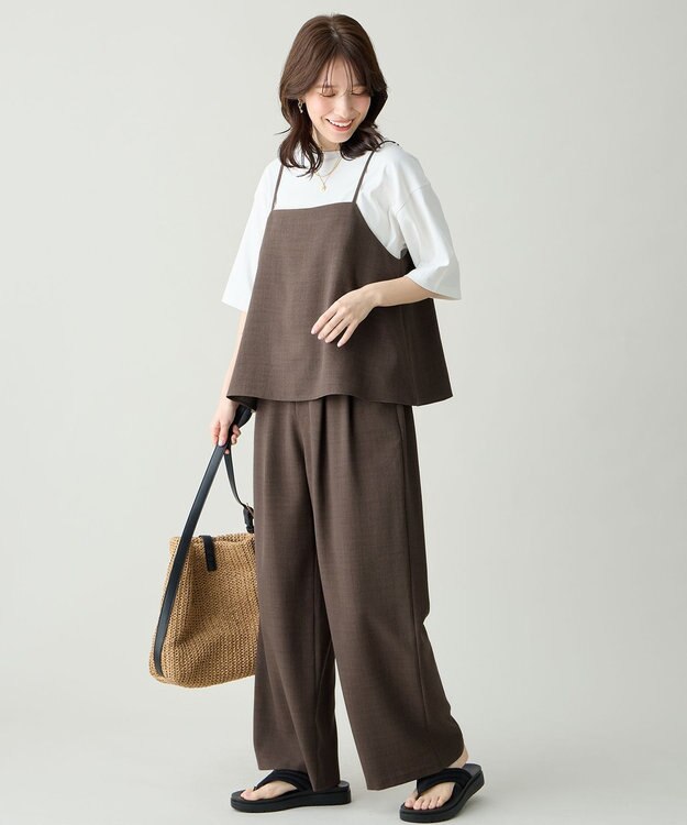 ANY 【2SET】2WAYビスチェ×ワイドパンツセットアップ ブラウン