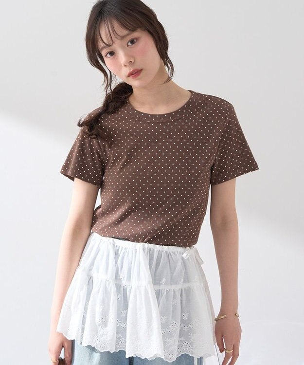 earth music&ecology ドットプリントＴシャツ Brown