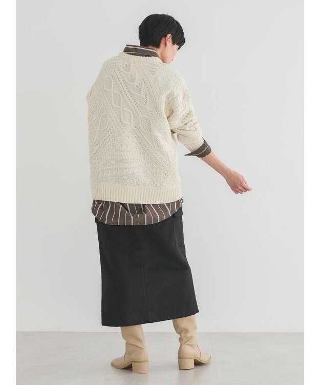 AMERICAN HOLIC パッチワークケーブルニットチュニック Ivory