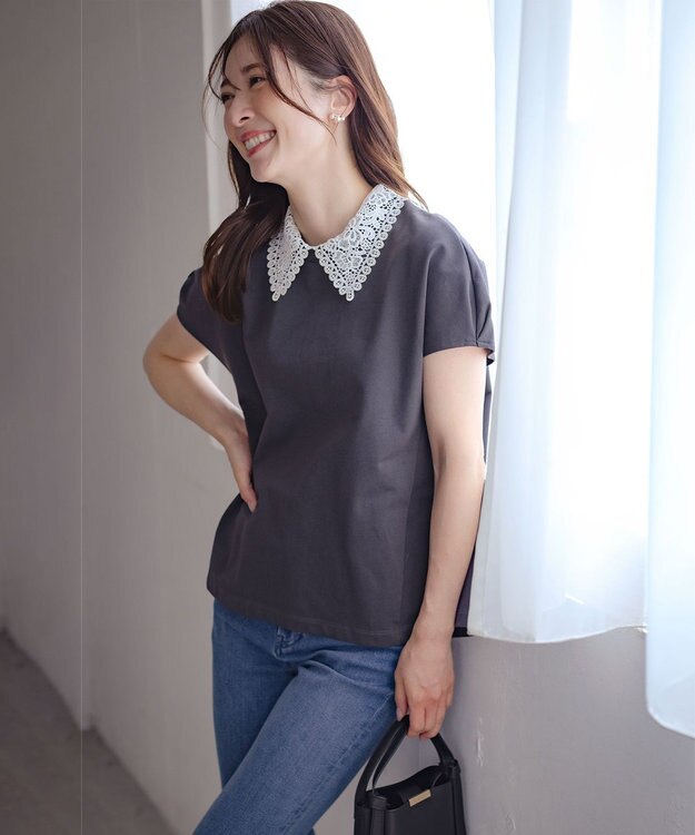 組曲 S 【2WAY】レース襟フレンチテリー カットソー スレートグレー系