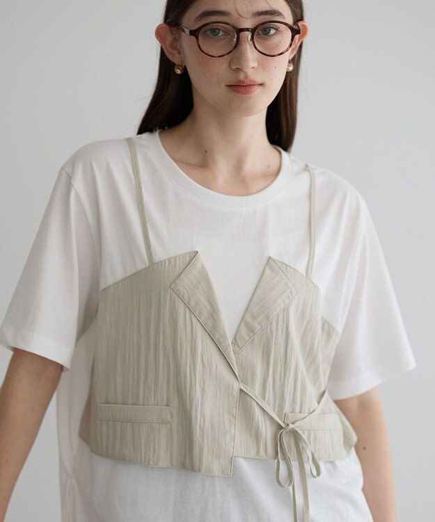 YECCA VECCA ビスチェレイヤード風デザインTee White