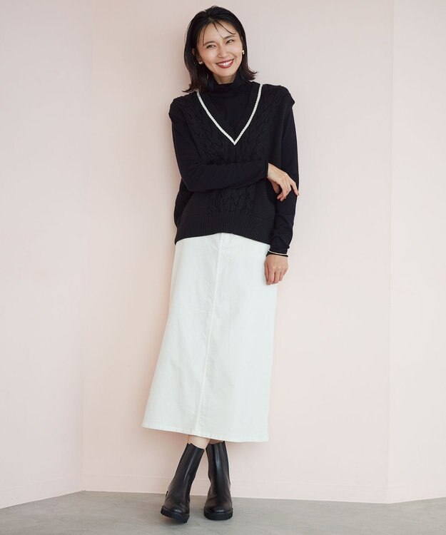 23区 【洗える】コットンリリー Vネック ベスト ブラック系