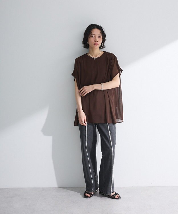 Green Parks 楊柳ドッキングフレンチプルオーバー Brown