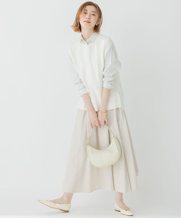 23区 L 【洗える】CANCLINI ベーシック シャツ ホワイト×マリンブルーストライプ