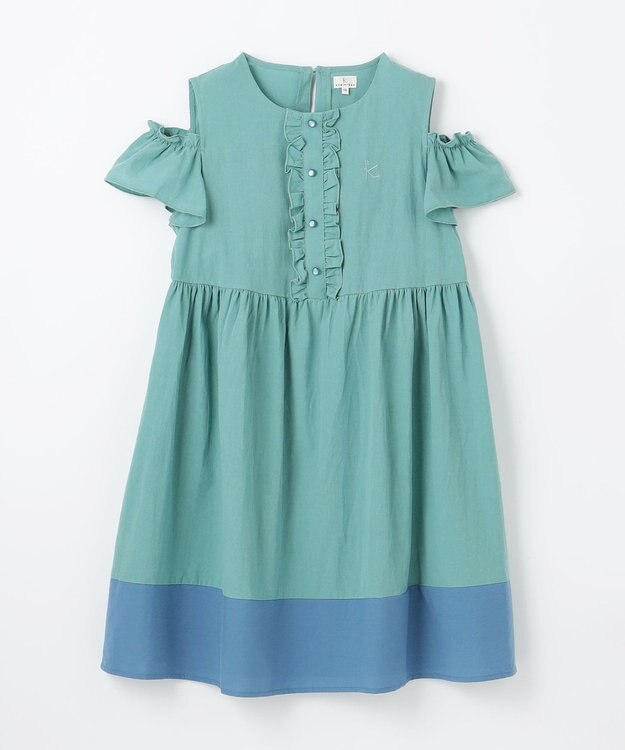 組曲 KIDS 【UVケア】【150-160㎝】バイカラー ワンピース ターコイズブルー