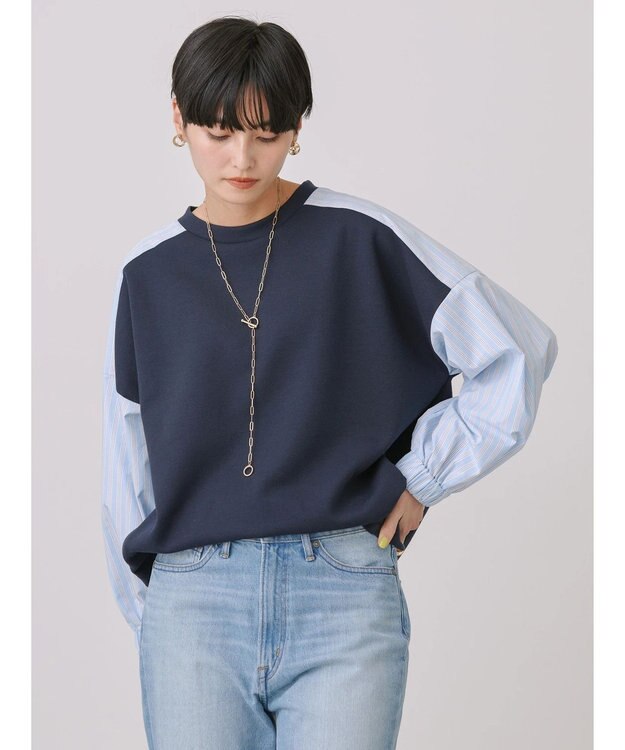 AMERICAN HOLIC イージーケア異素材ポンチプルオーバー Navy