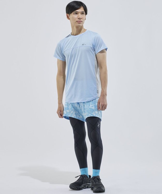 CW-X 【UNISEX】 CW-X ランニングシャツ メッシュ素材 涼しい着ごこち 大穴メッシュ仕様(脇下) スポーツウェア 半袖 3分袖 ユニセックス DLR165 /ワコール サックス