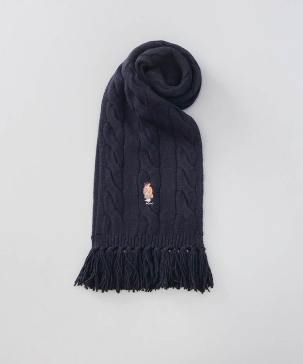 AURORA 【 POLO RALPH LAUREN（ポロ ラルフ ローレン） 】Polo ベア ケーブルニット ウールブレンド マフラー ネイビー