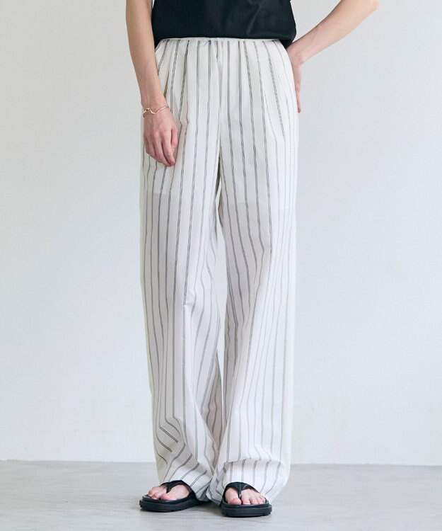 BEIGE， QUARTZ / 側章コンビ ストライプパンツ Ecru St.