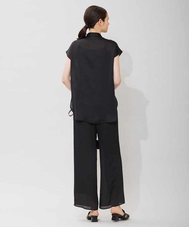 ICB 【接触冷感・洗える】サテンヨウリュウ フレンチスリーブシャツ ブラック系