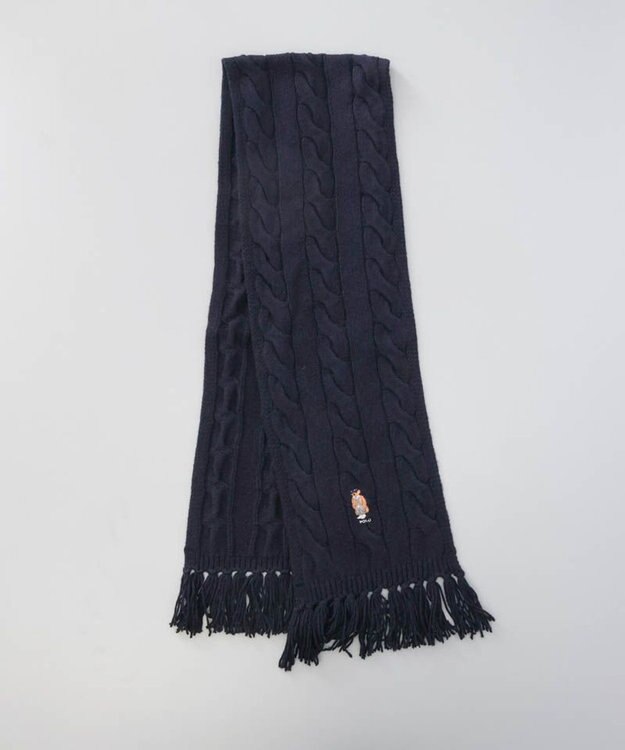 AURORA 【 POLO RALPH LAUREN（ポロ ラルフ ローレン） 】Polo ベア ケーブルニット ウールブレンド マフラー ネイビー