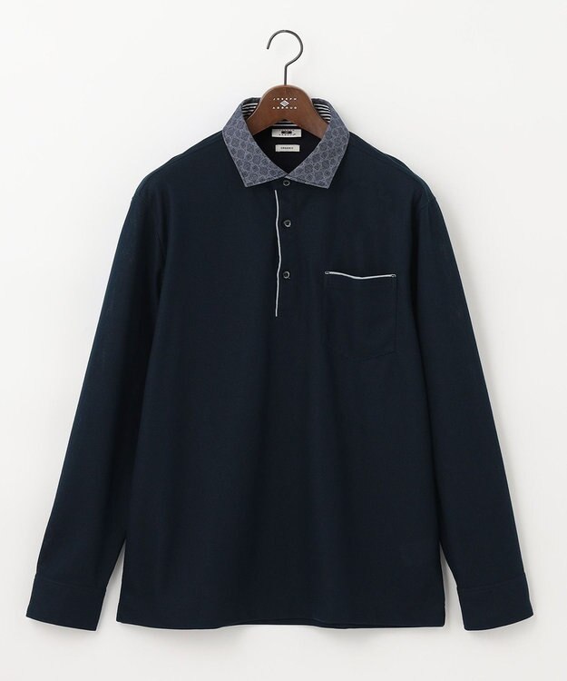 JOSEPH ABBOUD 【キングサイズ・オーガニックコットン】長袖ダディポロシャツ ネイビー系