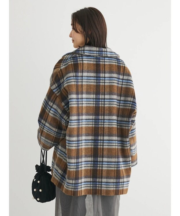 Green Parks ・ＥＬＥＮＣＡＲＥ　ＤＵＥ　シャギーチェックミドルコート Brown