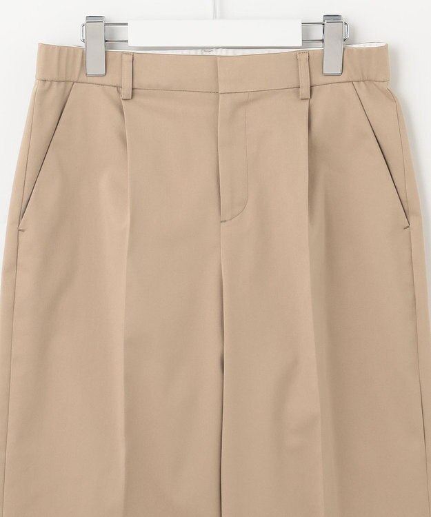 自由区 L 【接触冷感/洗える】サテンストレッチ ワイドパンツ ベージュ系