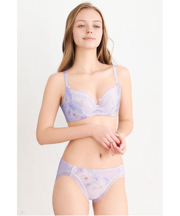 WACOAL ブラジャー 【リボンブラ 脇すっきり】 脇高設計 着やせシルエット 動いても谷間キープ Gカップまで対応 大きいサイズ レディース BXB443 /ワコール パープル