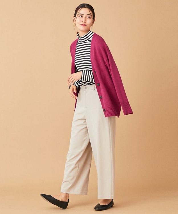 ANY 【洗濯機可】ラムウールVネック カーディガン マゼンタ