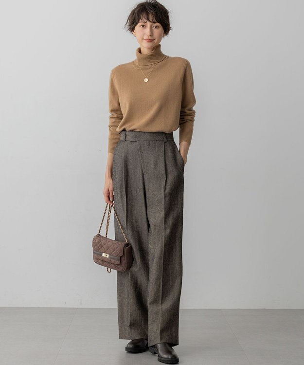 23区 【GOLD LABEL】ウールリネンツイル ワイドパンツ ダークブラウン系