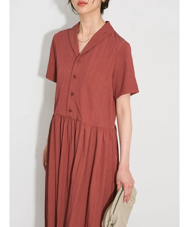 Green Parks ローウエスト切替開襟シャツワンピース Terracotta