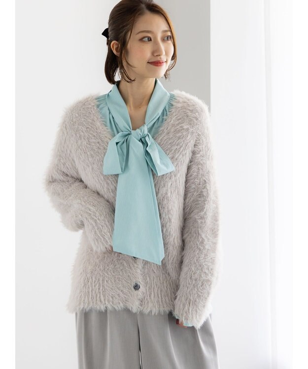 Te chichi シャギーVネックカーディガン Ｓグレー