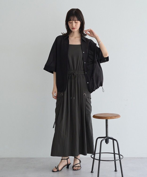 YECCA VECCA 　裾ドロストメッシュシャツ Black