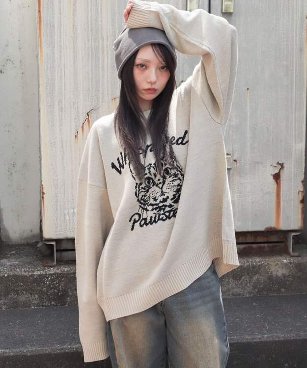 WEGO 【ユニセックス着用ITEM/SMLサイズ展開】ジャガードグラフィックプルオーバー オフホワイト