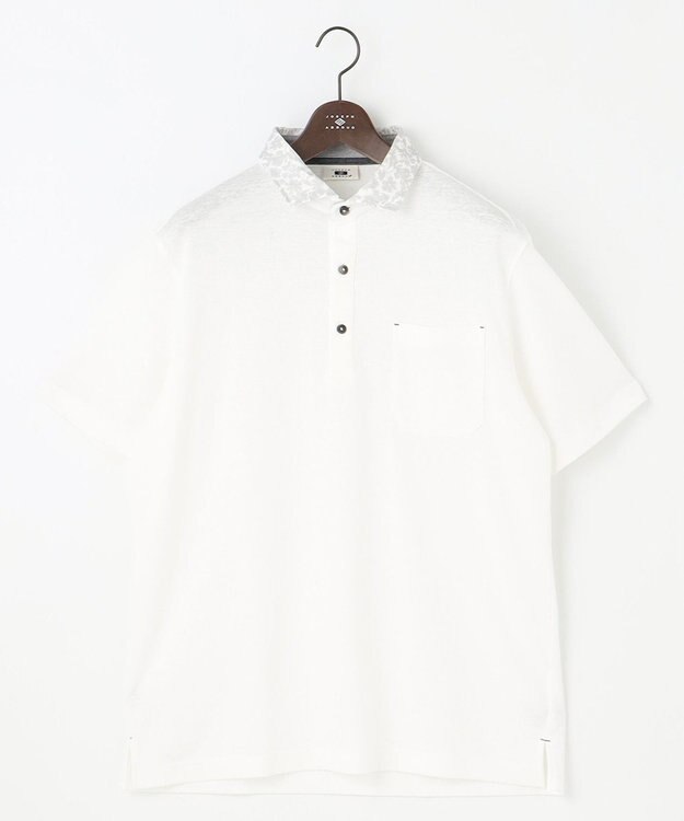 JOSEPH ABBOUD 【キングサイズ・リネン素材/清涼感/吸水速乾】リネンハニカム 半袖 ポロシャツ ホワイト系