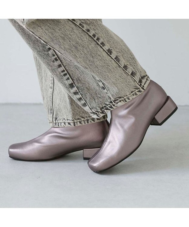 MODE ET JACOMO <carino>【レイン対応】スクエアトゥローヒールブーツ ダークシルバー