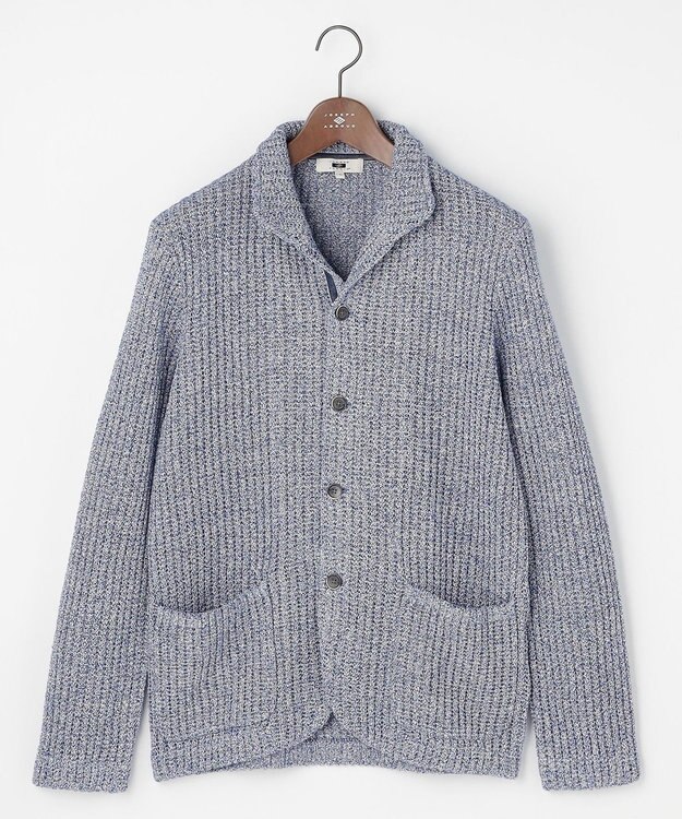 JOSEPH ABBOUD 【エコ素材和紙使用・日本素材】和紙杢メッシュクルーネック ニットジャケット ダルブルー系