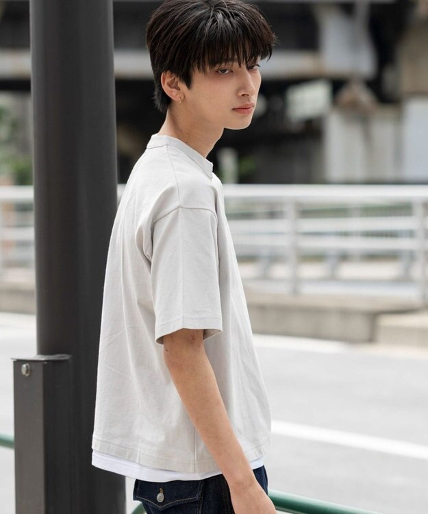 WEGO 【ユニセックス着用ITEM/MLサイズ展開】フェイクレイヤードキーネックT（SS） ライトグレー