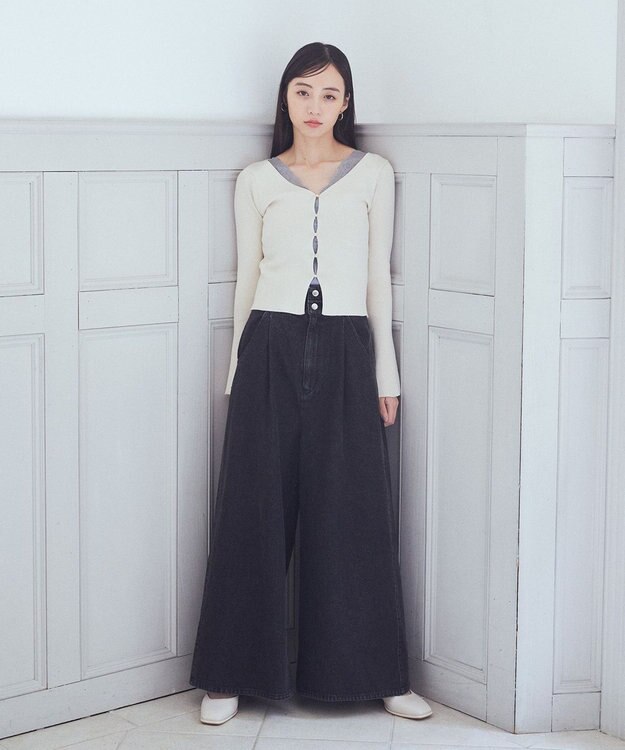 earth music&ecology ダブルベルトデザインワイドパンツ Black