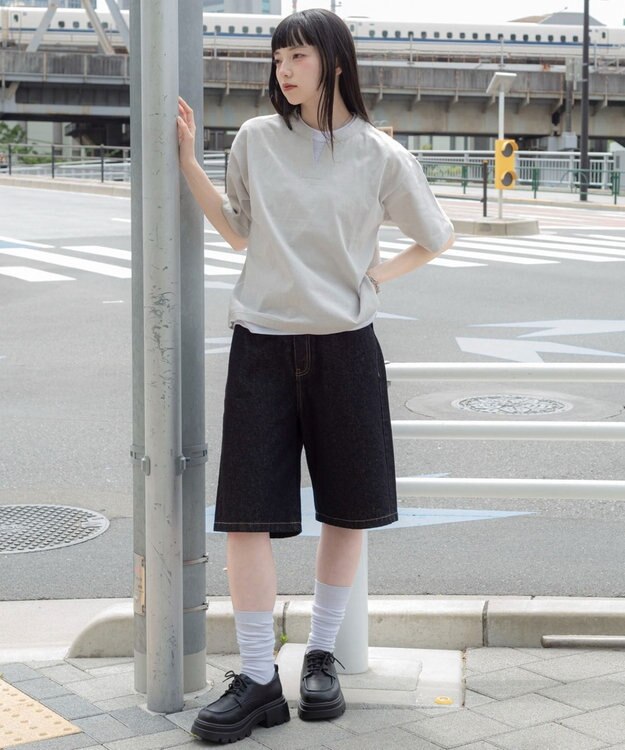 WEGO 【ユニセックス着用ITEM/MLサイズ展開】フェイクレイヤードキーネックT（SS） ライトグレー