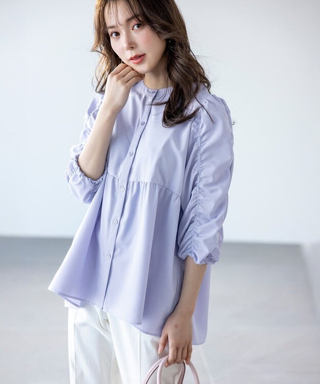 ANY SIS 【洗える】ギャザースリーブ ブラウス ライトブルー