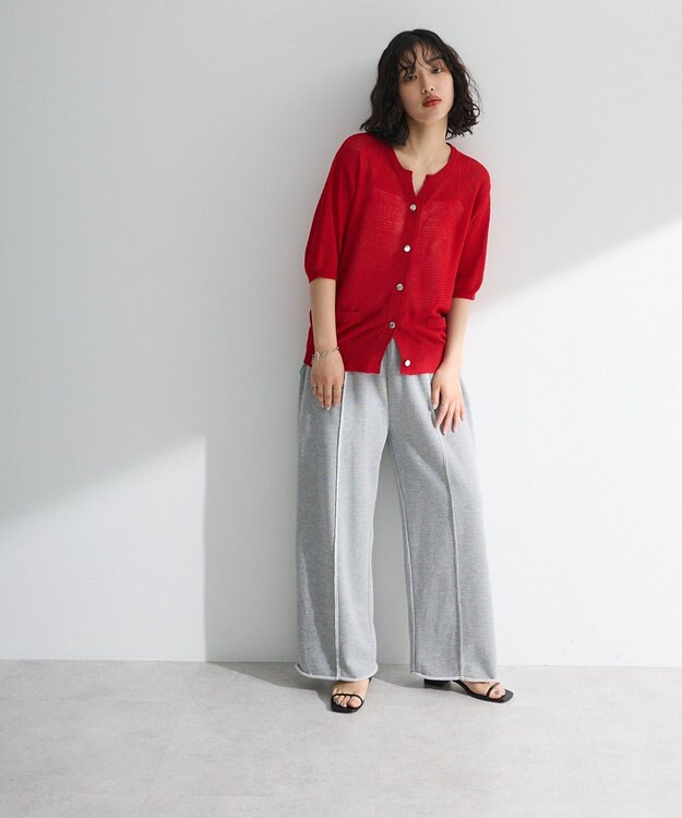 Green Parks スキッパー半袖ニットカーディガン Red