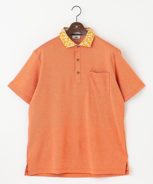 JOSEPH ABBOUD 【キングサイズ・リネン素材/清涼感/吸水速乾】リネンハニカム 半袖 ポロシャツ オレンジ系